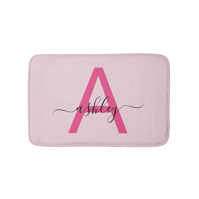 Alfombrilla De Baño Sala de Chicas de Monograma Rosado Caliente (Anverso)