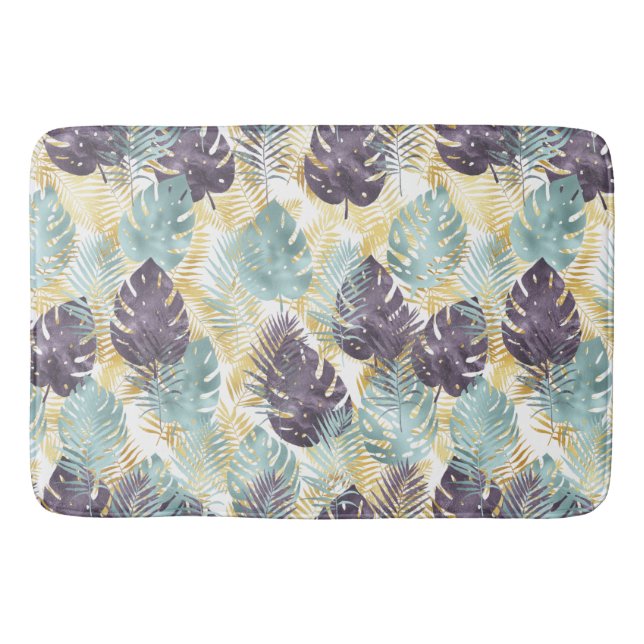 Alfombrilla De Baño Salgas tropicales de oro verde púrpura  (Anverso)
