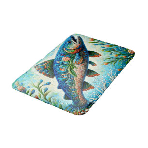 Alfombrilla De Baño Salto de salmón Mosaic Floral Azul Peach
