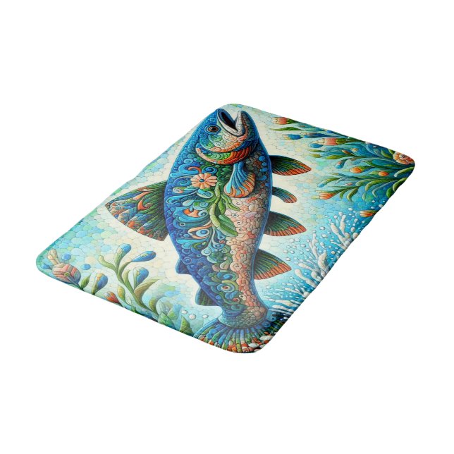 Alfombrilla De Baño Salto de salmón Mosaic Floral Azul Peach (Angular)