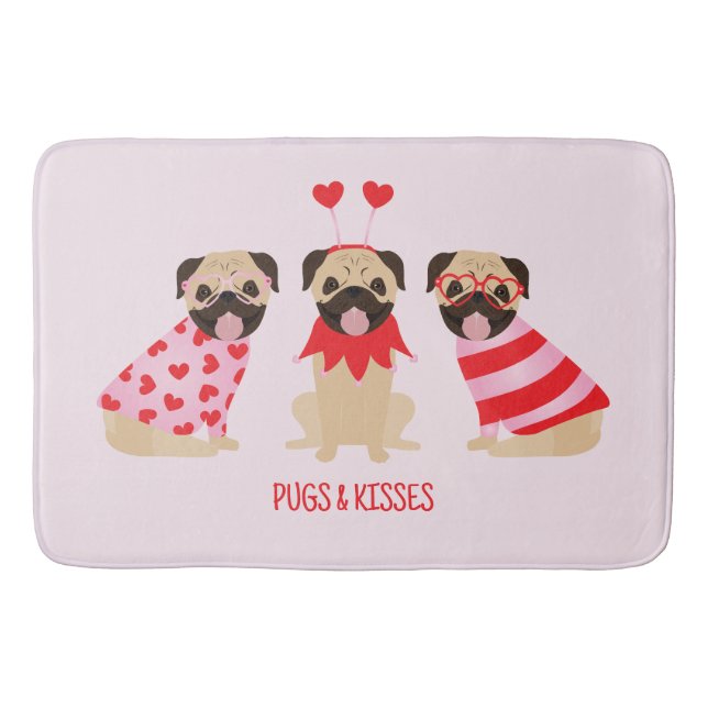 Alfombrilla De Baño Saltos Y Besos Perros De Pug Cute (Anverso)