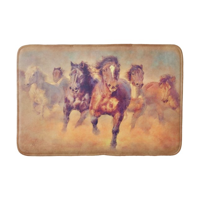 Alfombrilla De Baño Salvaje Mustang Horses Stampede Watercolor (Anverso)