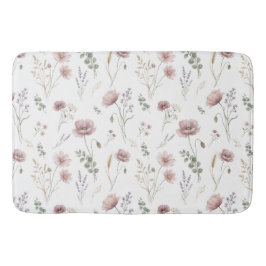 Alfombrilla De Baño Salvia Rosa Verde Flor Silvestre Aquarela