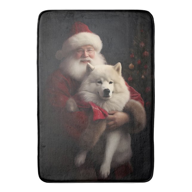 Alfombrilla De Baño Samoyed Con Navidades De La Festividad De Santa Cl (Frente vertical)