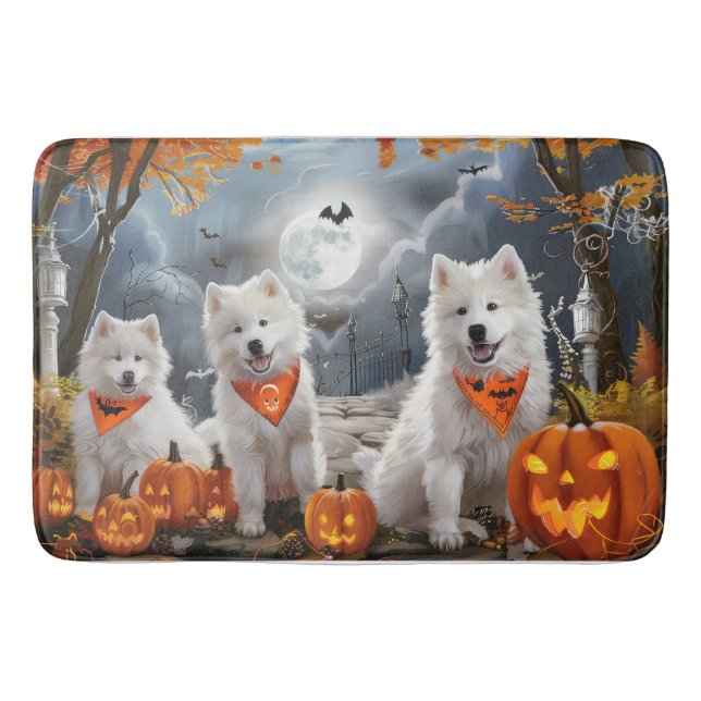 Alfombrilla De Baño Samoyed Halloween Espeluznante (Anverso)