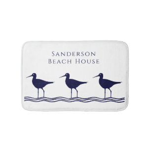 Alfombrilla De Baño Sandpipers azules de la Marina Blanca Náutica en D