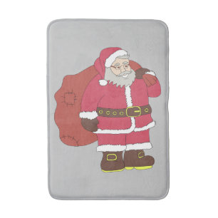 Alfombrilla De Baño Santa Claus de rojo con bolsa de regalo y anteojos