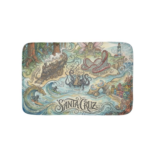 Alfombrilla De Baño Santa Cruz California Illustrated Map Mythical (Anverso)