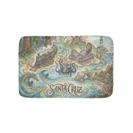 Alfombrilla De Baño Santa Cruz California Mapa Ilustrado Mítico