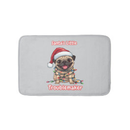 Alfombrilla De Baño Santa’s Little Troublemaker Pug Bath Mat