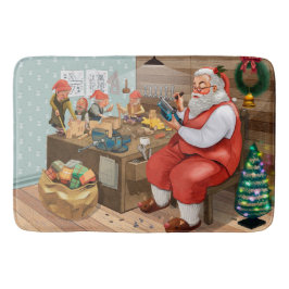 Alfombrilla De Baño Santa Y Elves Haciendo Juguetes | NAVIDADES