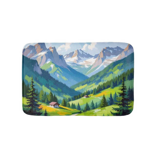Alfombrilla De Baño Scenic Alpine Landscape – Lush Valley and Snow (Anverso)