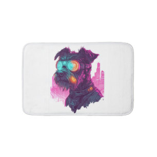 Alfombrilla De Baño Schnauzer ciberpunk � Perro neon futurista