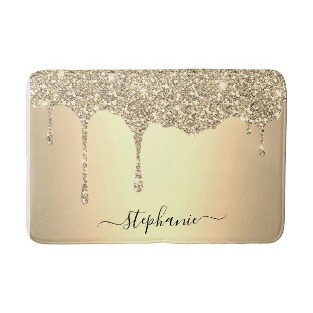 Alfombrilla De Baño Script Nombre personalizado Purpurina de oro Dris  (Anverso)
