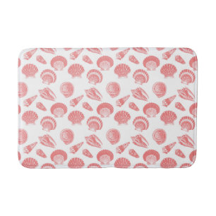 Alfombrilla De Baño Seashells - rosado coralino y blanco