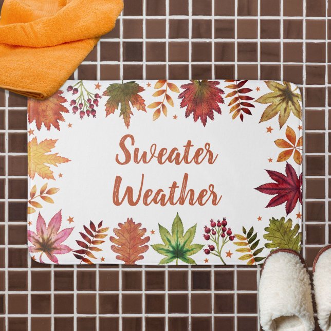 Alfombrilla De Baño Secador de las hojas otoñales otoño (Sweater Weather Autumn Fall Leaves Bath Mat)