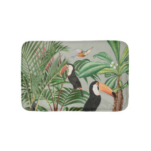 Alfombrilla De Baño Selva tropical acuática y aves turcas