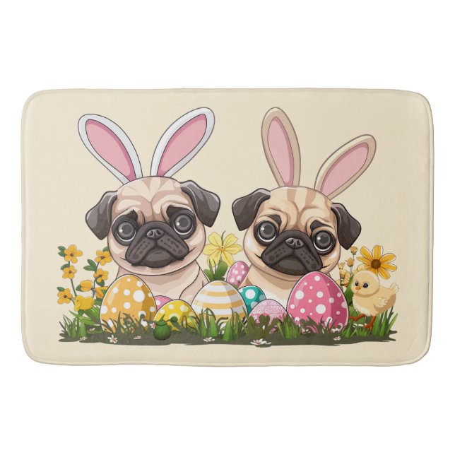 Alfombrilla De Baño Semana Santa Pug Perro Conejito Orejas (Anverso)