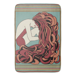 Alfombrilla De Baño Señora del Art Deco con mucho pelo