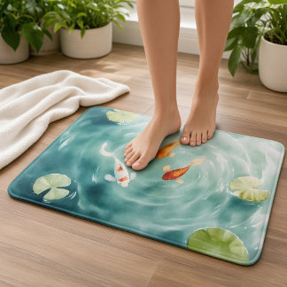 Alfombrilla De Baño Serenidad de peces koi en acuarela