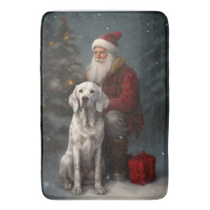 Alfombrilla De Baño Setter Inglés Con Santa Claus Festivo De Navidad
