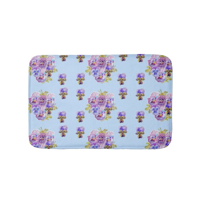 Alfombrilla De Baño Shabby Blue Pansy viola flores florales Bath Mat (Anverso)