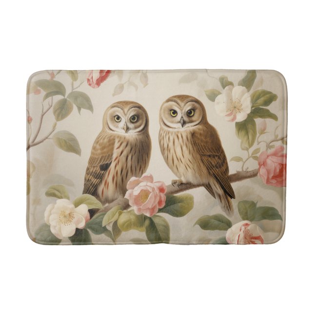 Alfombrilla De Baño Shabby Chic Elegant Owls (Anverso)