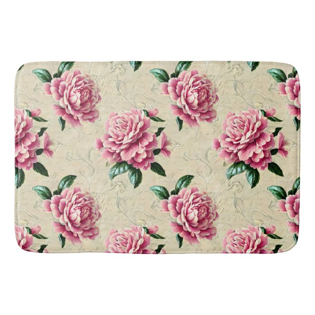 Alfombrilla De Baño Shabby Chic Pink Gardenias (Anverso)