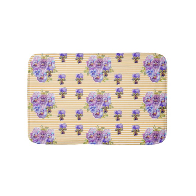 Alfombrilla De Baño Shabby Yellow Pansy viola flores florales Bath Mat (Anverso)