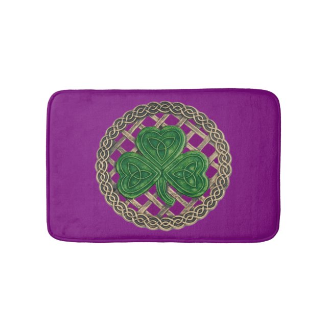 Alfombrilla De Baño Shamrock púrpura sobre nudos celtas Bath Mat (Anverso)