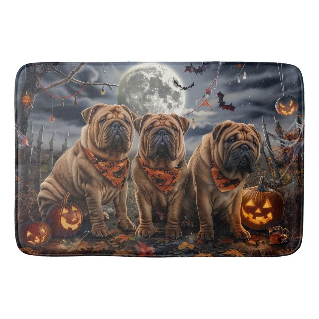 Alfombrilla De Baño Shar Pei Halloween Espeluznante (Anverso)