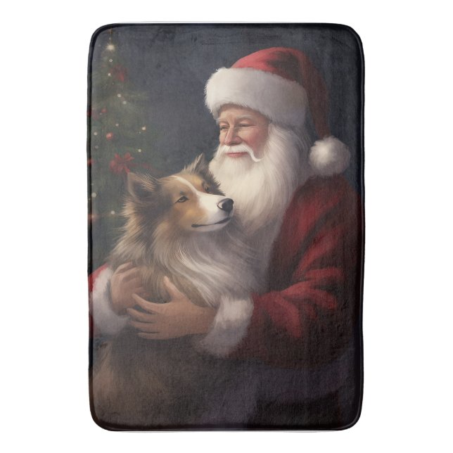 Alfombrilla De Baño Shetland Sheepdog Santa Claus Navidades festivos (Frente vertical)