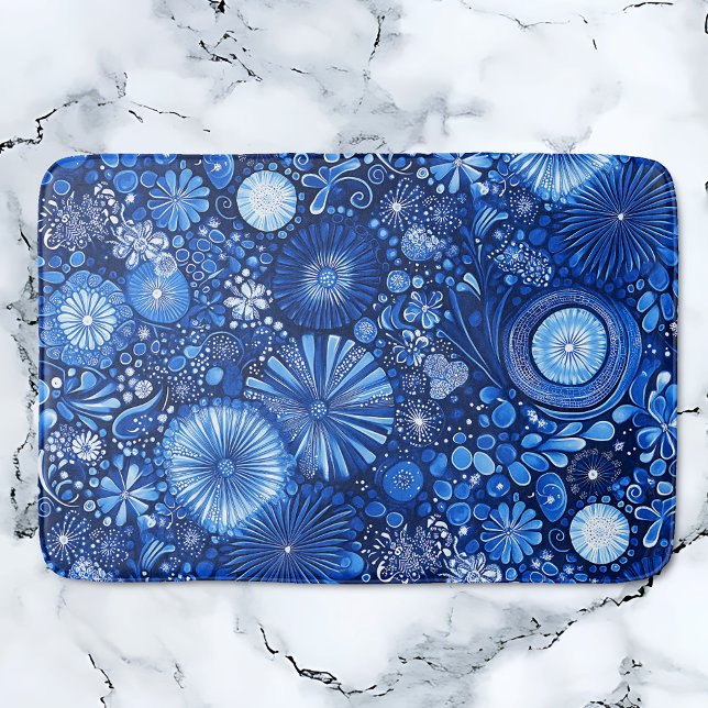 Alfombrilla De Baño Shibori Botánico Azul (Blue Botanical Shibori Bath Mat)
