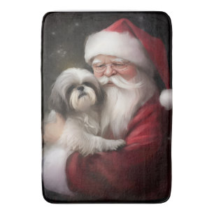 Alfombrilla De Baño Shih Tzu Con Navidades festivos de Santa Claus