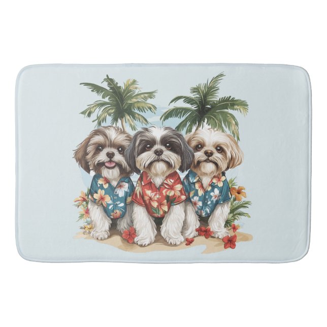 Alfombrilla De Baño Shih Tzu Dogs con Camisetas hawaianos (Anverso)