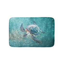 Alfombrilla De Baño Shimmering Turquoise Sea Turtle | Coastal