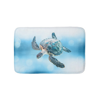 Alfombrilla De Baño Shimmering Turquoise Sea Turtle | Coastal