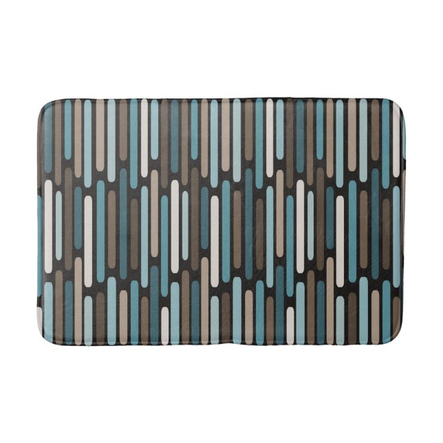 Alfombrilla De Baño Siglo Medio Moderno Rayas Delgadas Turquesa Marrón (Anverso)