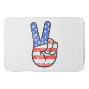 Alfombrilla De Baño Signo de paz de bandera estadounidense da la mano