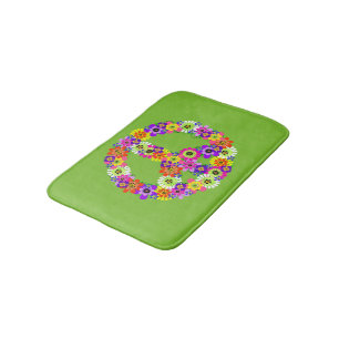 Alfombrilla De Baño Signo de paz floral sobre el verde animado