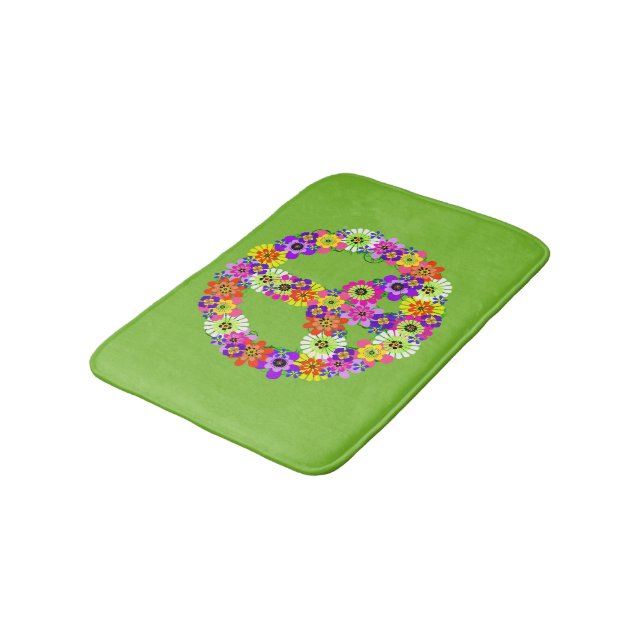 Alfombrilla De Baño Signo de paz floral sobre el verde animado (Angular)