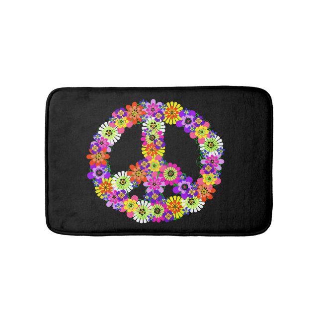 Alfombrilla De Baño Signo de paz floral sobre negro (Anverso)