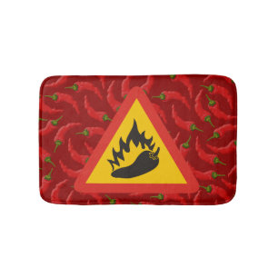 Alfombrilla De Baño Signo de peligro de pimienta caliente