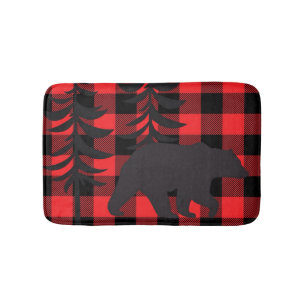 Alfombrilla De Baño Silhouette de oso negro trenzado rojo