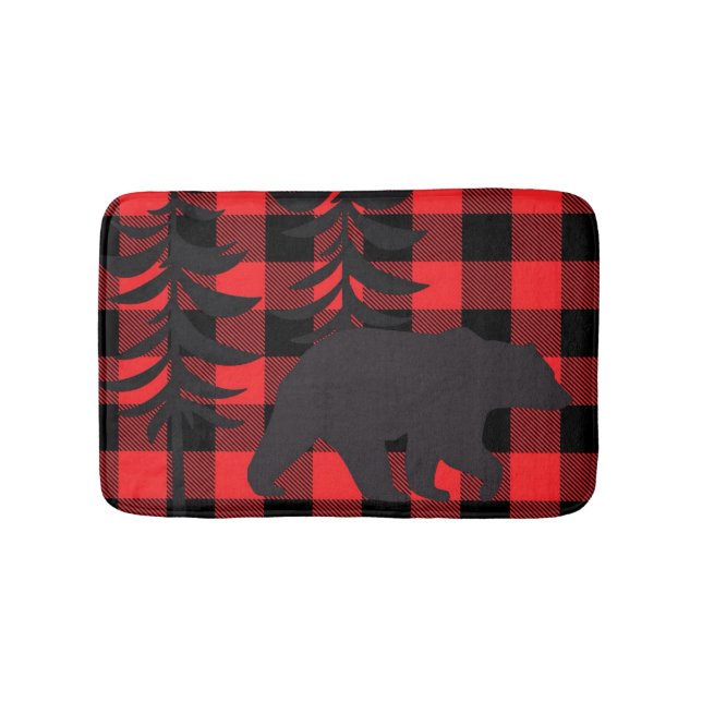 Alfombrilla De Baño Silhouette de oso negro trenzado rojo (Anverso)