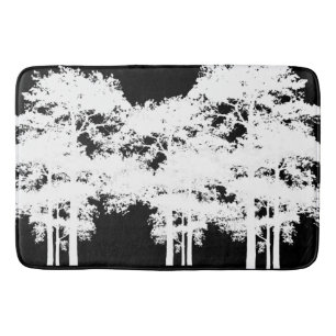 Alfombrilla De Baño Silueta de árbol blanco negro minimalista