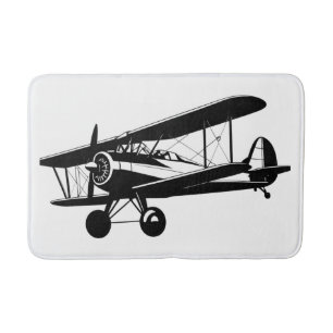 Alfombrilla De Baño Silueta de avión biplano de Aviación Retro