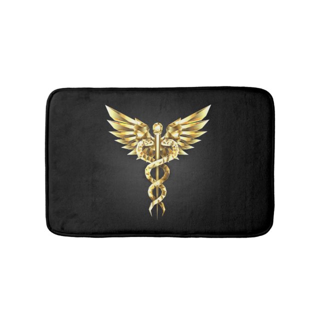 Alfombrilla De Baño Símbolo poligonal de oro Caduceus (Anverso)
