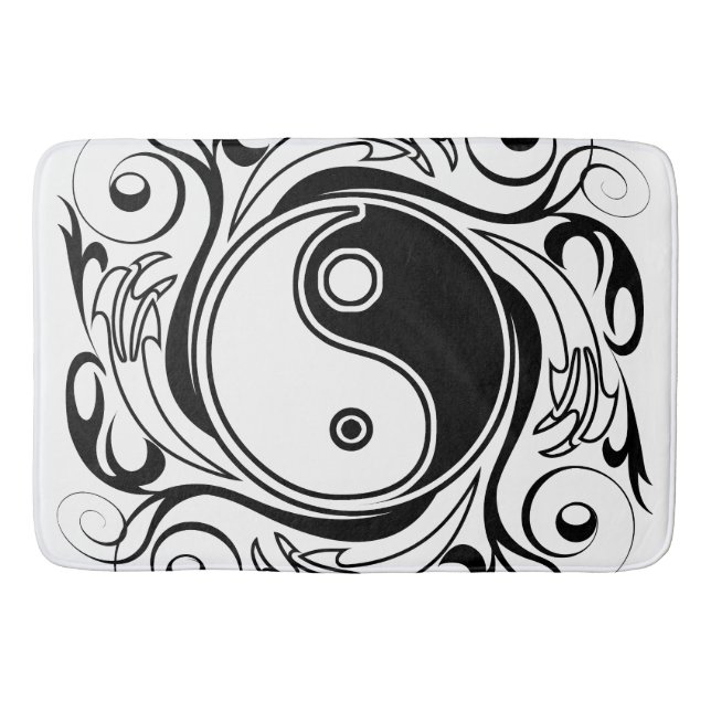 Alfombrilla De Baño Símbolo Yin & Yang estilo Tatuaje blanco y negro (Anverso)