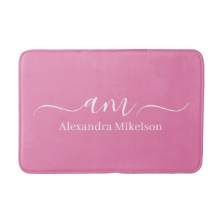 Alfombrilla De Baño Simple Modern Monograma rosa Minimalista